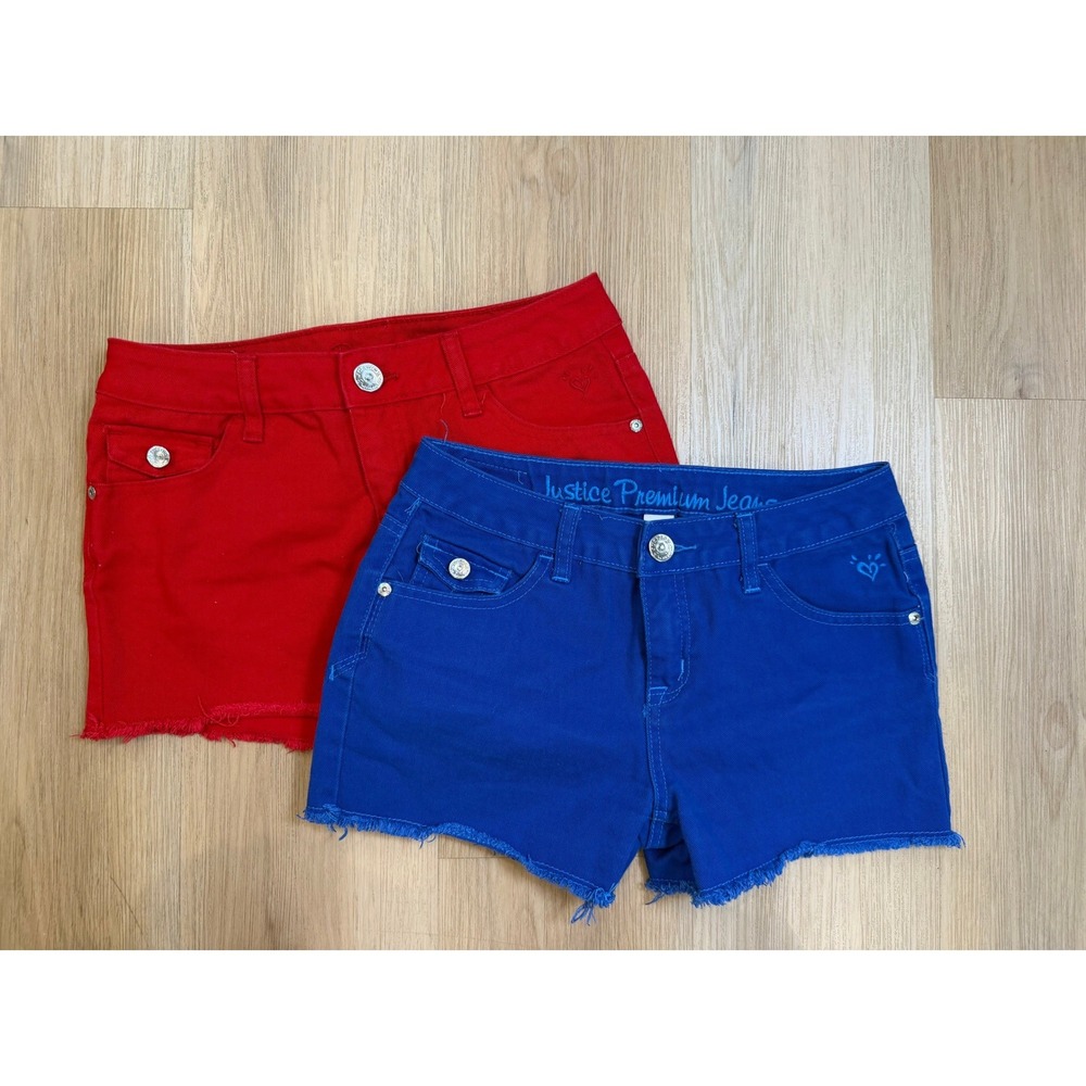 2x Justice Premium Cutoff Jean Shorts Red and Blue size 14R